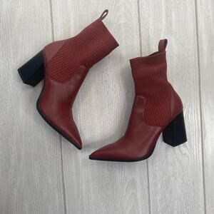 Open Edit Wine Red Rafael Pointed Toe Sock Stacked Heeled Boots Size 7.5